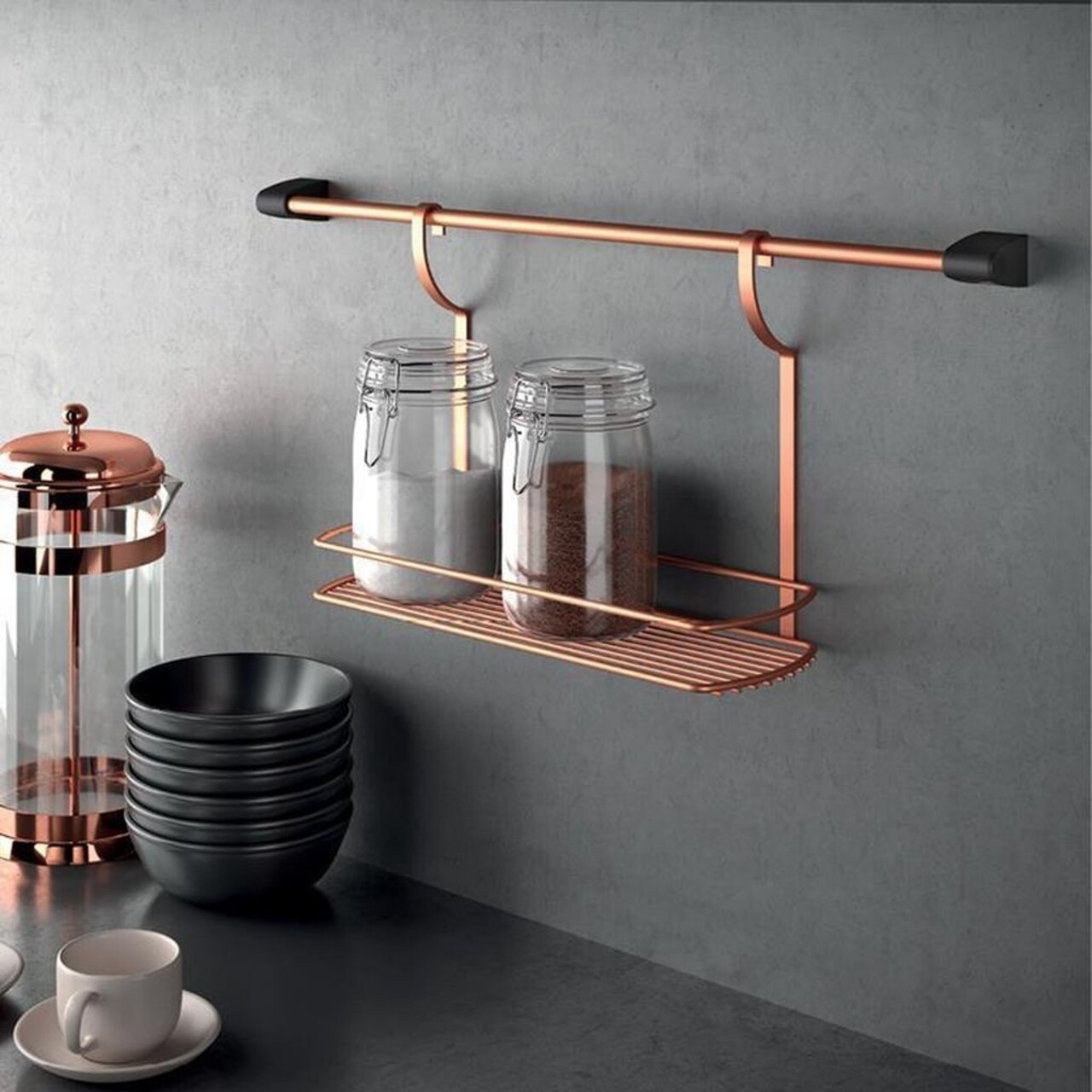 Polita depozitare condimente City Copper, Metaltex, 9 x 26 x 35 cm, inox/invelis Polytherm, cupru - imagine 5